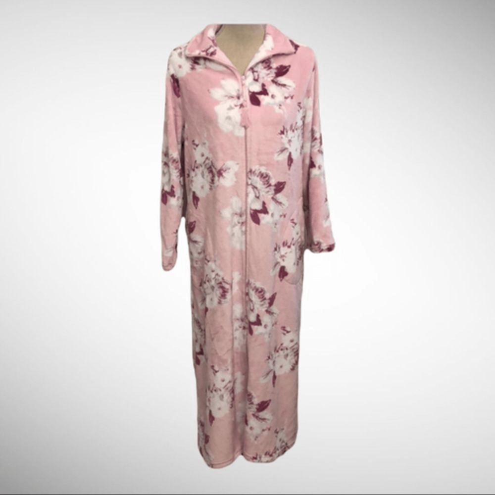 Miss Elaine Pink Floral Print Long Zipper Robe XL